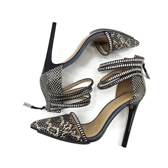 New LAMB Fernley Snakeprint Stilettos Womens 10 Leather Heels L.A.M.B. Black - Picture 7 of 9